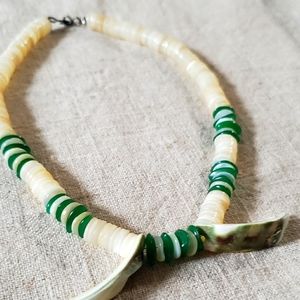 Vintage Puka Shell Abalone Spike Necklace Sterling Silver Clasp